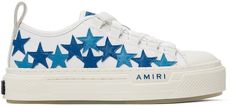 Kids White & Blue Stars Court Sneakers by AMIRI | SSENSE Blue Lace-up Sneakers With Logo Patch, Canvas Sneakers With Embroidered Logo For Streetwear, Casual Blue High-top Sneakers With Logo, Sporty Cotton Sneakers With Logo Print, White Canvas Sneakers With Logo Print, Canvas High-top Sneakers With Embroidered Logo For Streetwear, Streetwear High-top Canvas Sneakers With Embroidered Logo, Casual Low-top Sneakers With Appliqué Logo, White Cotton High-top Sneakers With Embroidered Logo