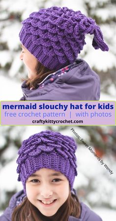 Slouchy Hat Crochet Pattern, Slouchy Hat Pattern, Mermaid Hat, Kids Crochet Pattern, Crochet Slouchy Hat, Magical Mermaid, Crochet Beanies, Hat For Kids, Crochet Tree