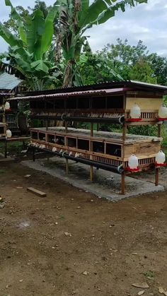 two wooden benches sitting on top of a dirt field