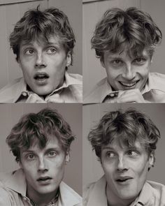 four different pictures of a young man making faces