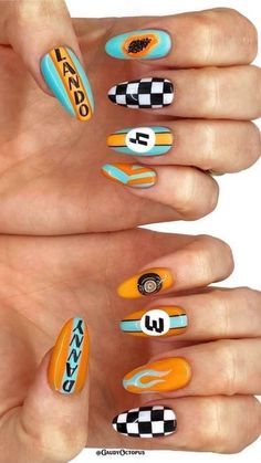 Formula One Inspired Nails, Lando Norris Nails Art, Lando Norris Inspired Nails, Lando Norris Nails, Vw Nails