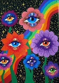 an image of colorful flowers with eyeballs on them