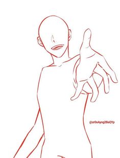 a drawing of a person holding their hand out to the side, with one hand on his chest