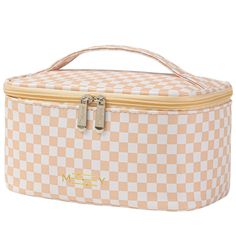 PRICES MAY VARY. 👍DURABLE MATERIAL：The cosmetic bag is made of high-quality PU faux- leather fabric, smooth and soft to touch , waterproof and easy to clean inside and out, never worry about spills or leaks. The quality metal zipper clips, very fluent and sturdy for use 👍PLAID COLOR: Stylish pastel orange pink and off white color multi color chess design makes it a super cute makeup bag for lady girls and women, it is portable and lightweight, can hold all your daily makeup products securely f Preppy Makeup Bag, Chess Design, Preppy Makeup, Cute Makeup Bags, Makeup Bag Travel, Color Checker, Travel Size Toiletries, Pastel Orange, Small Cosmetic Bags