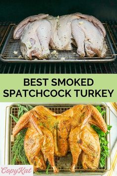 the best smoked chicken in the oven with text overlay that says best smoked spook turkey