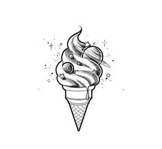 an ice cream cone with some toppings on it and stars in the sky above