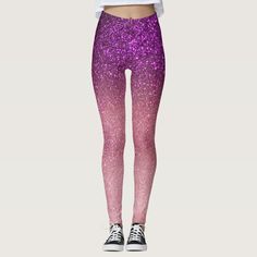 Violet Purple Pink Triple Glitter Ombre Gradient Leggings, Women's, Size: XL, Light Pink / Plum / Pink Gender: female. Age Group: adult. Pattern: printed. Lilac Pastel, Cool Leggings, Sparkle Outfit, Blue Tights, Purple Blush, Glitter Fashion, Ombre Leggings, Colorful Workout Clothes, Rosy Brown