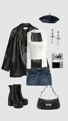 Nyc Fall Going Out Outfits, Black And White Y2k Outfits, Capricorn Rising Aesthetic Outfits, Pop Singer Outfits, Black Theme Outfit, Black And White Concert Outfit, Outfit Ideas White Background, Black And White Aesthetic Outfit, Black And White Party Outfit