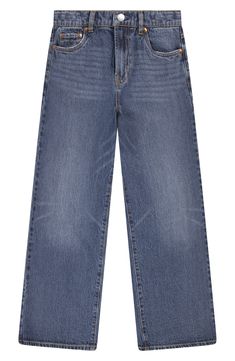 Baggy jeans are in, and this pair will have your kid right on trend with nonstretch denim, a high waist and relaxed, full-length legs. Zip fly with button closure Five-pocket style 97% cotton, 3% elastane Machine wash, tumble dry Imported Trendy Levi's Flare Jeans, Trendy Levi's Dark Wash Flare Jeans, Trendy Levi's Denim Blue Jeans, Casual Denim Blue Levi's Flare Jeans, Trendy Levi's Jeans With Pockets, Trendy Levi's Cropped Jeans With Five Pockets, Trendy Levi's Medium Wash Jeans, Trendy Levi's Jeans With Button Closure, Levi's Casual Jeans With Button Closure