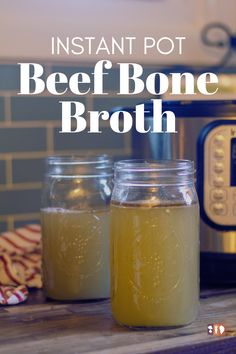 beef bone broth in glass jars on counter Instant Pot Bone Broth, Drinking Bone Broth, Chicken Bone Broth Recipe, How To Make Ham, Making Bone Broth, Chicken Broth Recipes, Homemade Bone Broth, Bone Broth Recipe, Ham Bone