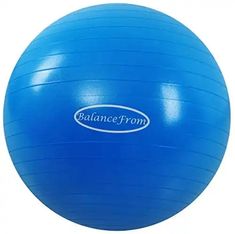 a blue exercise ball with the balance from logo on it