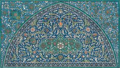 an intricately decorated blue and green tile