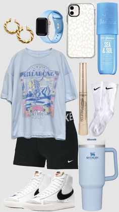 #blueoutfitinspo #soldejaniero #applewatch #nikesocks #outfitinspo #blue #nikeblazers #appleiphone #seaandsol #stanley #telescopic #billabong #nikepro #nike Teen Stuff, Holiday Inspo, Oufits Casual, Summer Ootd, Outfit Inspo Summer, Outfit Check