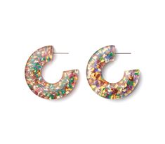 Confetti hoops Material: 18k gold plated brass and resin Round Lucite Jewelry For Parties, Trendy Small Hoop Resin Earrings, Modern Lucite Hoop Earrings, Jelly Hearts, Talisman Jewelry, Bear Pendant, Ring Bag, Name Necklace, Ring Bracelet