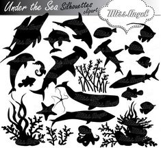 under the sea silhouettes and underwater life clipart for use in paper crafts or scrapbooking