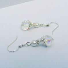 Clear Crystsl AB Pearl Silver Filigree Beads Lightweight Simple Drop Earrings | eBay Adjustable White Crystal Earrings For Gift, Nickel-free White Crystal Earrings As Gift, Nickel-free White Crystal Earrings For Gifts, White Nickel-free Crystal Earrings As Gift, Crystal Ab, Earring Hooks, Silver Filigree, Silver Pearls, Quince