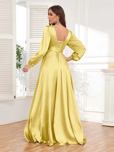 Gia Chic A-Line Pleated Long Sleeves Satin Formal Dresses Gia Dress, Satin Formal Dress, Bridesmaid Robes, High Quality Dress, Stretch Satin, Hottest Trends, Formal Dress, Formal Occasion, Satin Fabric