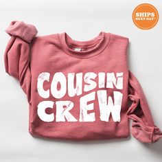 To ensure a smooth and hassle-free transaction, please take a moment to read the full listing, FAQs, policies, and shop announcement. We appreciate your effort and cooperation! 👚 MATERIAL 👚 * ADULT and YOUTH Crewneck Sweatshirt: 50% Cotton, 50% Polyester  📏 SIZING 📏 * COMFORT COLORS: Relaxed Fit * GENERIC (Unisex Short Sleeve): Standard Fit - true to size. For a baggier or oversized look, consider sizing up!  🖨️ PRINT APPLICATION 🖨️ All our garments are printed with premium eco-friendly wa Relaxed Fit Crew Neck Shirt With Lettering, Crew Neck Shirt With Lettering In Relaxed Fit, Relaxed Fit Crew T-shirt With Lettering, Casual Crew Neck T-shirt With Lettering, Casual Crew Shirt With Letter Print, Casual Crew Neck Shirt With Letter Print, Comfortable Crew Tops With Letter Print, Comfortable-fit Letter Print Crew Tops, Cousins Shirts