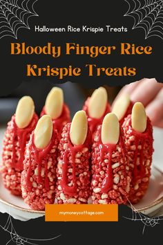 🩸🖤 Get ready to give your guests a fright with these Bloody Finger Halloween Rice Krispie Treats! Perfect for adding a gruesome touch to your spooky celebrations, these eerie and delicious treats are sure to be a conversation starter. Easy to make and delightfully creepy, they’re the ultimate Halloween snack! 🎃👻 #BloodyFingerTreats #HalloweenHorror #RiceKrispieFrights #SpookySweets #HalloweenRiceKrispieTreats #HalloweenPartyFood #TrickOrTreat Rice Krispie Treats Halloween Ideas, Spooky Rice Krispie Treats, Halloween Rice Krispies, Black Food Coloring, Halloween Snack, Orange Food Coloring, Cereal Treats