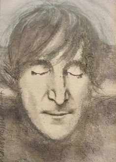 a drawing of a man's face with his eyes closed and hair pulled back