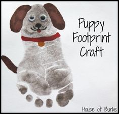 a drawing of a dog with the words puppy footprint craft on it's side