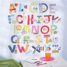 an alphabet wall decal with letters and numbers on it