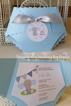 Baby Elephant Diaper Invitation for Baby by BeautifullyInviting Grey Baby Shower, Baby Elefant, Elephant Baby Shower Invitations, Elephant Theme, Baby Shawer, Elephant Baby Showers, 카드 디자인