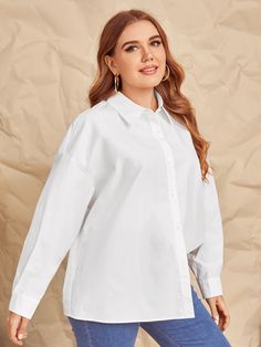 White Collared Shirt Outfit, Collared Shirt Outfits, White Collared Shirt, Plus Size Blouses, Collar Shirts, Shirt Outfit, Business Casual, Stand Up, Bell Sleeve Top