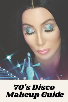 70s Disco Makeup Silver, Disco Era Jewelry, 70s Blue Eye Makeup, Nails For Disco Party, Roller Disco Makeup, Disco Era Hair And Makeup, 70s Disco Pictures, Pink Disco Makeup Looks, Cher Make Up 70s