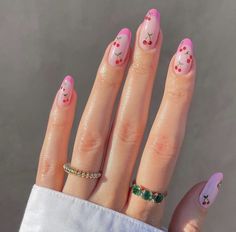 Cherry Nail Art, Paznokcie Hello Kitty, Almond Gel Nails, Pink French Nails, Beachy Nails, Kutek Disney, Colourful Nails, Nail Looks, Cherry Nails