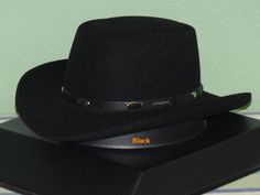 Made in the USA the Royal Flush is from Stetson's Gun Club Collection. It has a 3 1/8" pencil rolled brim and a 4" regular oval Gambler style crown. Features include a black leather band with silver-tone studs and Stetson insignia, comfort sweatband and full satin lining. Includes a Stetson hat box. Stetson has discontinued the Silver Belly and Chocolate colors. What's left is all there will be. Black Western Top Hat With Flat Crown, Gambler Hat, Country Hats, Royal Flush, Stetson Hat, Western Hat, Western Hats, Hat Box, Cowboy Western