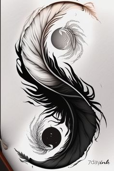 a black and white drawing of two feathers