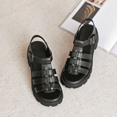 Women Summer Plaited Leather Lug Sole Sandals-RAIIFY Black Closed Toe Slingback Sandals For Summer, Black T-strap Sandals With Round Toe For Summer, Black Slingback Sandals With Buckle For Summer, Black Closed Toe T-strap Sandals For Summer, Black Platform Slingback Sandals With Round Toe, Black Slingback Sandals With Platform And Round Toe, Summer Leather Jelly Sandals With Buckle, Summer Leather Jelly Sandals With Buckle Closure, Black T-strap Sandals With Buckle Closure For Spring