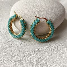 Turquoise Beaded Hoop Earrings Gold Seed Bead Hoop Earrings Ready to Ship Gift for Mom - Etsy Small Hoop Turquoise Beaded Jewelry, Green Beaded Small Hoop Earrings, Turquoise Beaded Small Hoop Earrings, Beach Turquoise Beaded Hoop Earrings, Turquoise Nickel-free Small Hoop Beaded Earrings, Seed Bead Hoop Earrings, Bead Hoop Earrings, Hoop Earrings Gold, Beaded Hoop Earrings