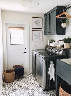 a washer and dryer in a small room