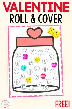 valentine roll and cover activity for kids to practice counting with the numbers 1 - 10