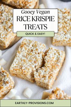 These Vegan Rice Krispie Treats are the perfect no bake dessert! They are only require 15 minutes and 5 ingredients to make and taste just like the childhood treat you remember. Vegetarian Rice Krispie Treats, Rice Krispie Treats Vegan, Vegan Squares And Bars Recipes, Vegan Squares, Vegan Cereal, Vegan Rice Crispy Treats, Vegan Rice Krispie Treats, Aip Cookies, Rice Crispy Squares