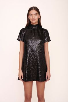 The Mini Ilana is a high neck mini dress with a scoop back and functional, self-tie bow collar. This Holiday update is made with sequins that creates a statement piece for any occasion. Calypso Dress, High Neck Mini Dress, Bow Collar, Black Sequin Dress, Maxi Shirt Dress, Poplin Dress, Flattering Dresses, Sequin Mini, Knit Mini Dress