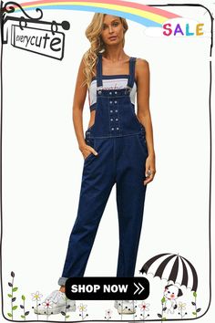 Grommet Detail Dark Blue Denim Overall Casual Jeans With Button Closure In Blue, Casual Blue Jeans With Button Closure, Blue Denim Jumpsuit With Pockets, Blue Utility Denim Jumpsuit With Straight Leg, Blue Straight Leg Utility Denim Jumpsuit, Blue Denim Jumpsuit With Pockets For Fall, Blue Utility Jeans For Summer, Summer Utility Blue Jeans, Utility Blue Denim Jumpsuit