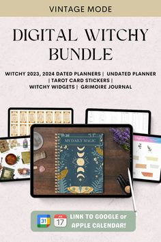 the digital witchy bundle includes an iphone, ipad and tablet with text on it