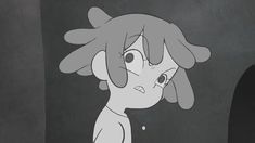 an animated image of a person with long hair and eyes looking at something in the distance