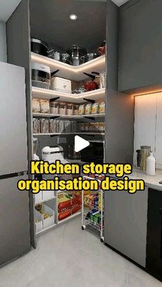 the kitchen storage organization design is shown in this animated video, which shows an open refrigerator and