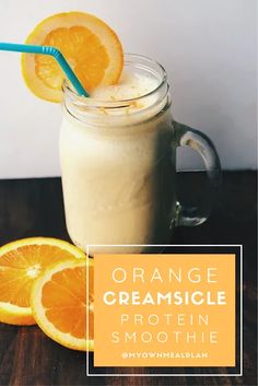 orange creamsice protein smoothie in a mason jar