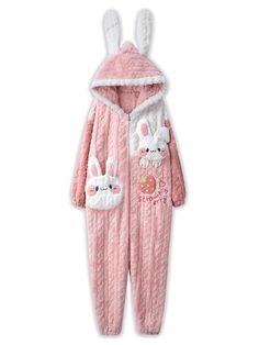 Strawberry Bunny Cozy Winter Fleece One-Piece Pajama-ntbhshop Strawberry Bunny, Your Adorable, Cozy Pajamas, Pink Bunny, Fleece Pajamas, One Piece Pajamas, Cami Crop Top, Crop Top Blouse, Cozy Winter