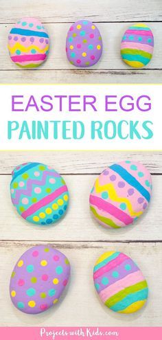 easter egg painted rocks with text overlay