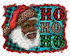 an image of santa claus with leopard print on the face and red, black, and green plaid hat