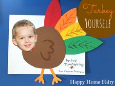 a turkey card with a child's face on it