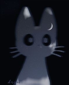 an image of a cat that is looking at the moon in the dark night sky