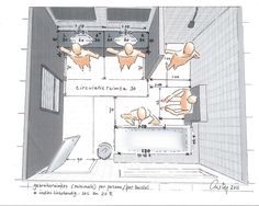 an overhead view of a bathroom floor plan