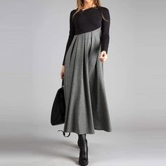 Description: Pattern Type:Solid ColorSleeve Type:Long SleeveSilhouette:A-lineWaistlines:NaturalElasticity:slightly elasticThickness:LightweightMaterial:Cotton-blendOccasion:Work,Daytime,Daily,Casual Size Chart: Size Bust Length Sleeves inch cm inch cm inch cm S 35 89 54 138 24 60 M 37 94 55 140 24 61 L 39 99 56 141 24 62 XL 41 104 56 143 25 63 2XL 43 109 57 144 25 64 Long Sleeve Work Dress, Maxi Shift Dress, Grey Skirt, Affordable Dresses, Long Sleeve Maxi, Long Sleeve Midi, Long Sleeve Midi Dress, Long Sleeve Maxi Dress, Women's Fashion Dresses